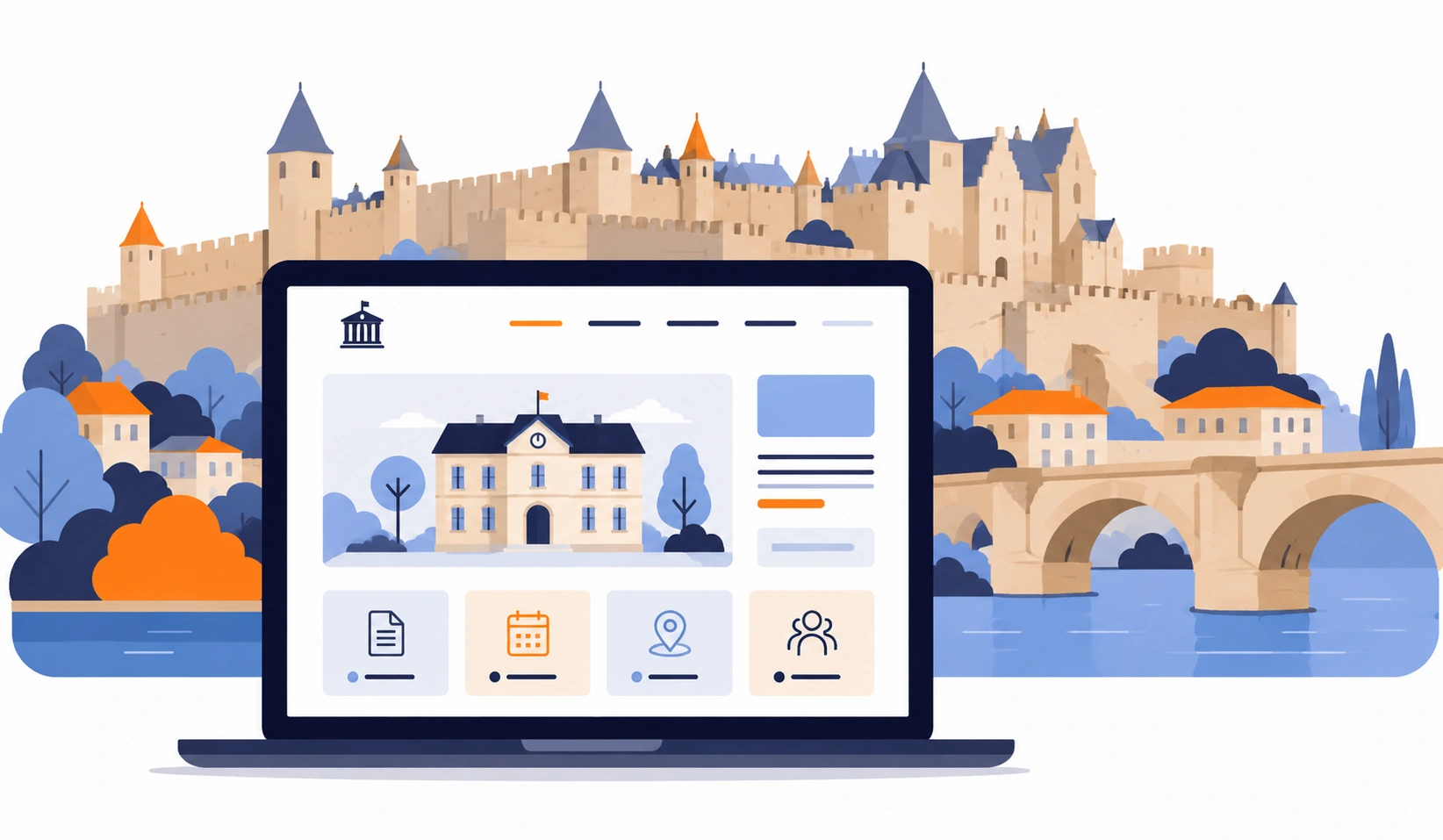 Agence web des collectivités territoriales à Carcassonne — illustration d'un site internet de mairie avec la Cité médiévale en arrière-plan