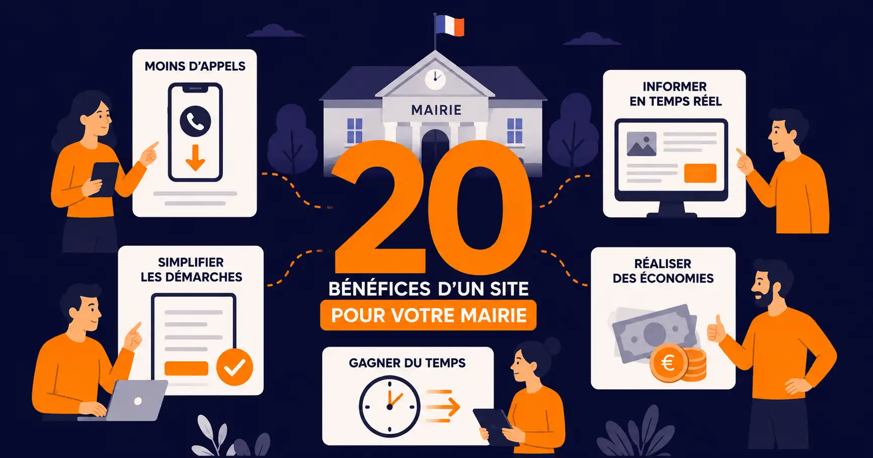 Illustration des 20 bénéfices concrets d'un site internet optimisé pour une mairie