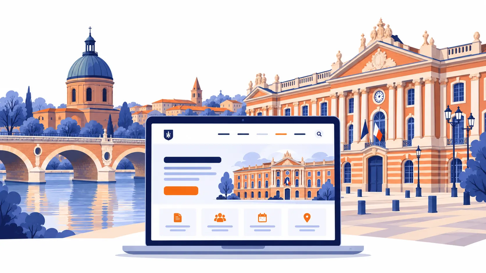 Création de site internet de mairie à Toulouse — illustration d'un site de collectivité avec le Capitole et la Garonne en arrière-plan